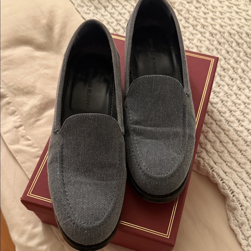 Manolo Blahnik Charcoal Slip-On Loafers